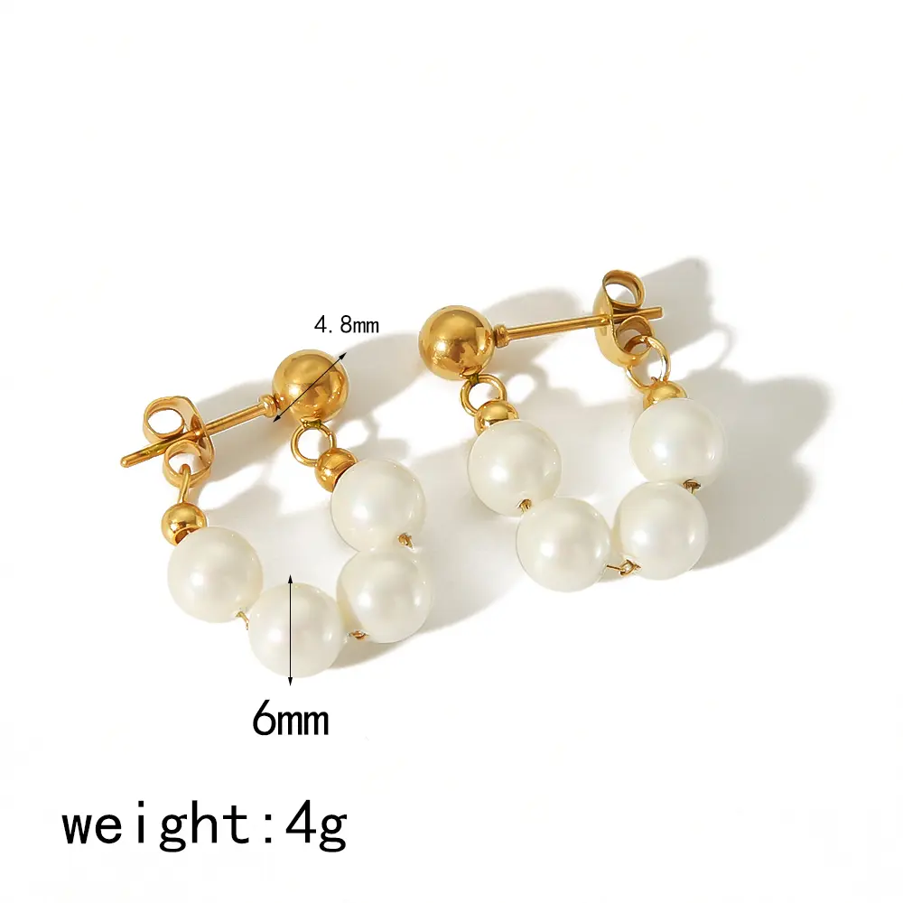 1 par de pendientes de botón de acero inoxidable chapados en oro de 18 quilates con perlas de imitación de estilo dulce y sencillo para mujer h5 Imagen2